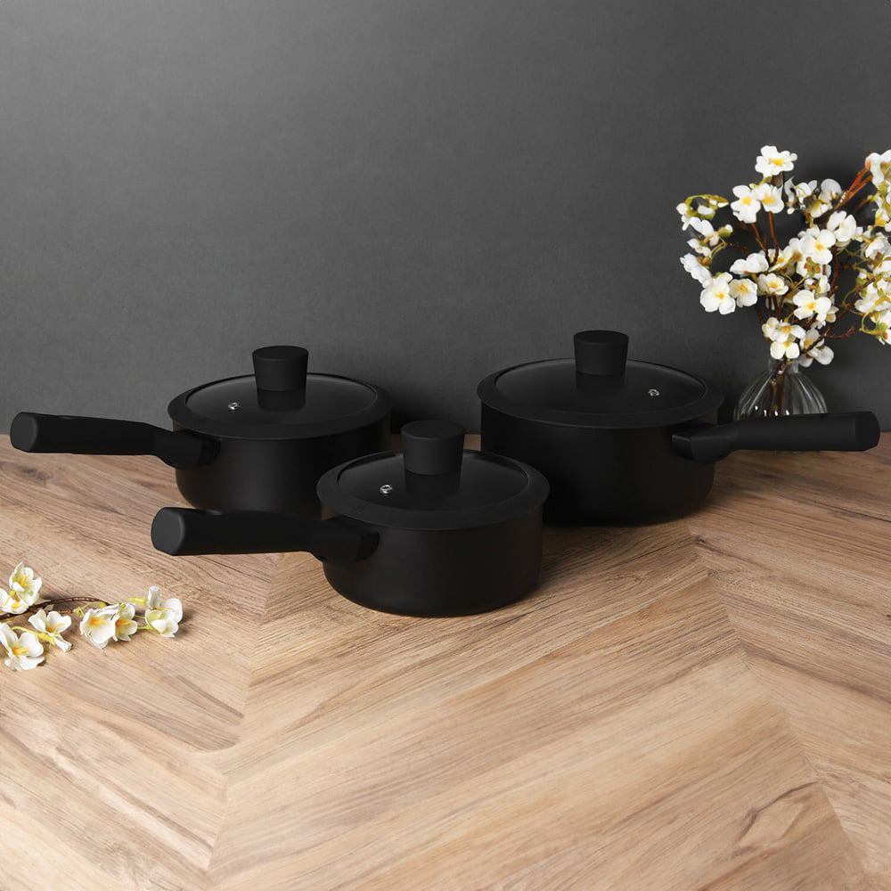 Soft Touch Non-Stick Saucepan Set - Black Image 2
