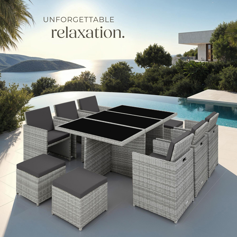 tectake 10 Seater Light Grey Dining Set with Cushion and Rain Cover Image 8