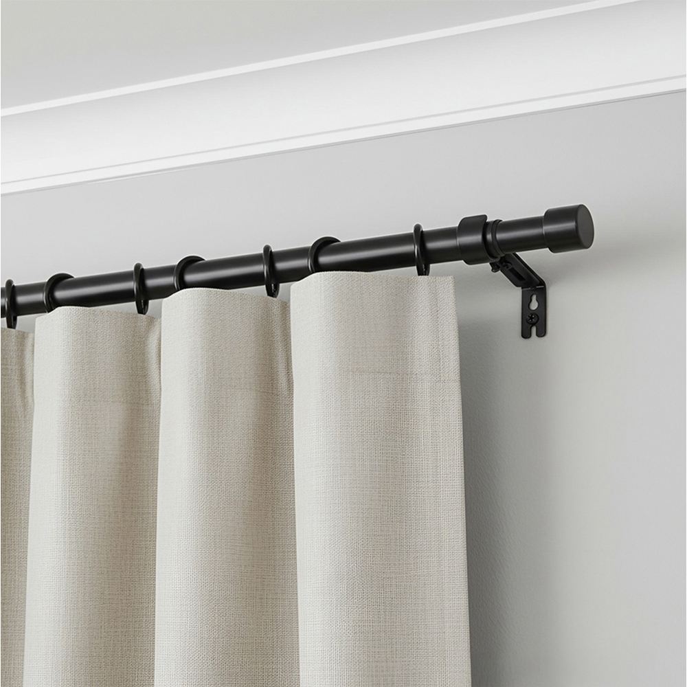 Living and Home 71-122cm Glossy Black Telescopic Curtain Pole with Brackets and Flat Finial Image 7