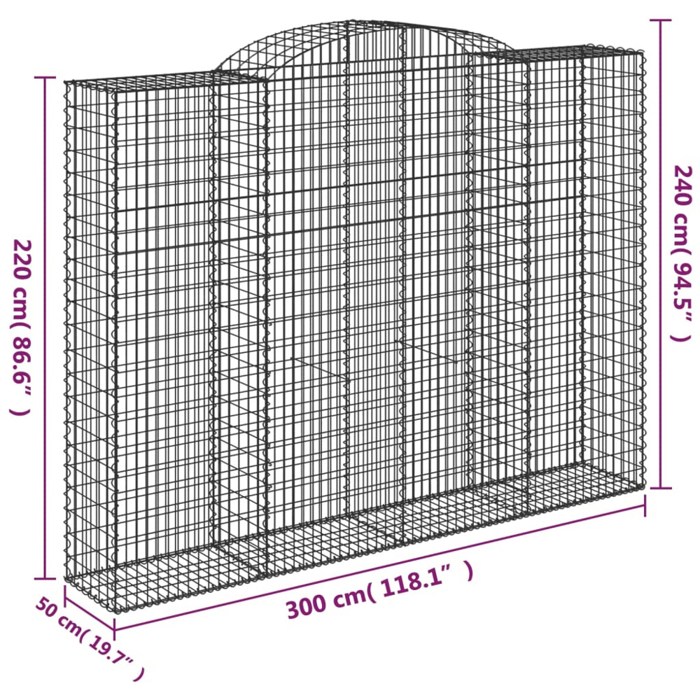 vidaXL Silver Galvanised Iron Arched Gabion Basket 300 x 50 x 220/240cm Image 4