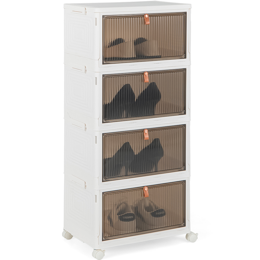 Costway 4 Flip Down Door White Stackable Shoe Storage Box with Lockable Wheels Image 1