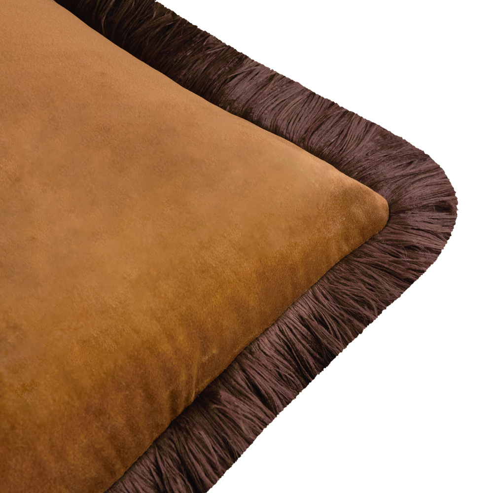 Furn Halo Fringed Caramel and Chocolate Velvet Cushion 50 x 50cm Image 2
