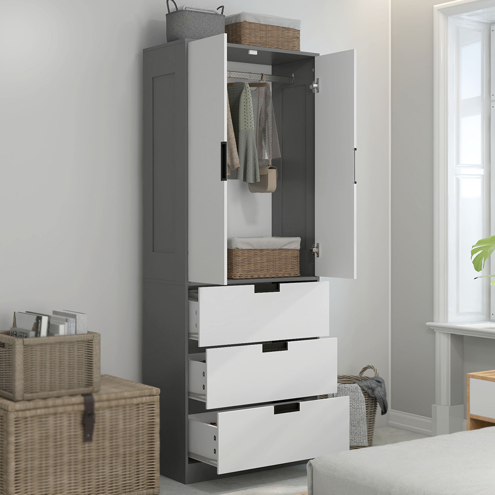 Portland 2 Door 3 Drawer Grey Wardrobe Image 1