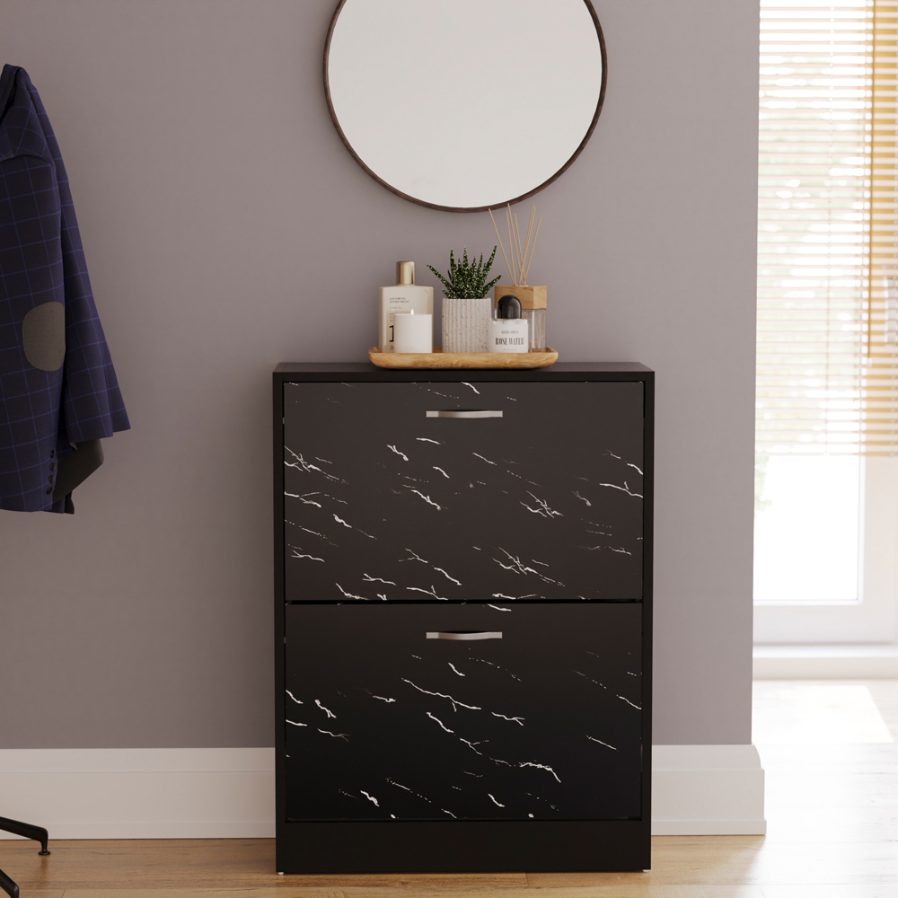 VIDA DESIGNS 2 Drawer Black Marble Shoe Cabinet Image 3