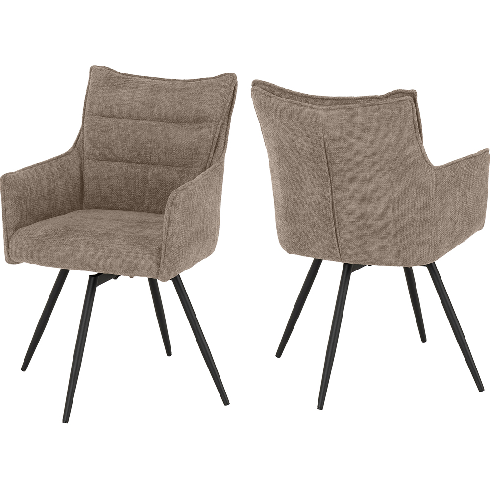 Seconique Lewis Set of 2 Fawn Fabric Carver Swivel Dining Chair Image 2
