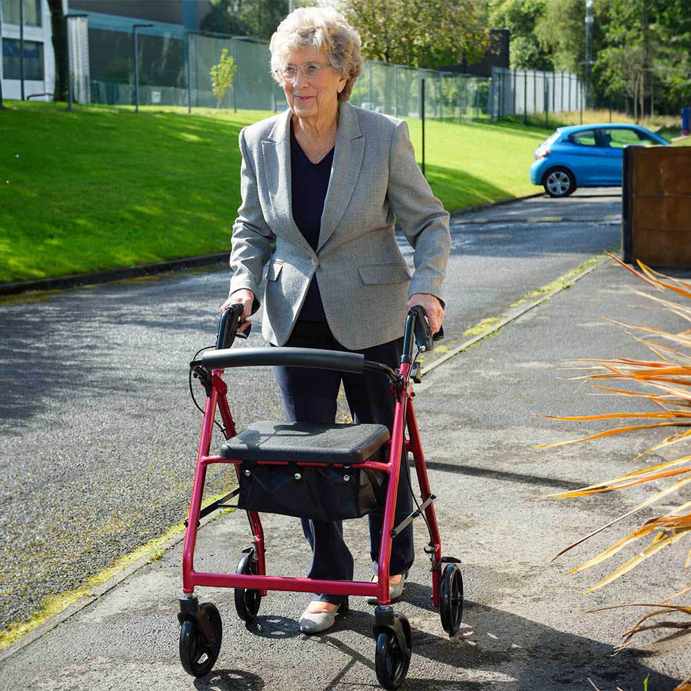 NRS Healthcare A Series Red 4 Wheel Aluminium Rollator with Seat Image 2