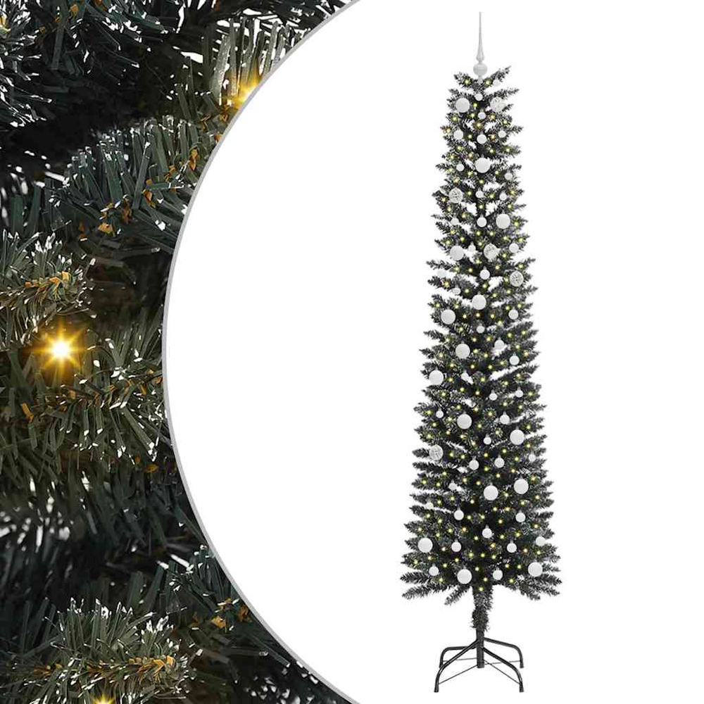 vidaXL Pre-Lit White Baubles Green Artificial Christmas Tree 8ft Image 2