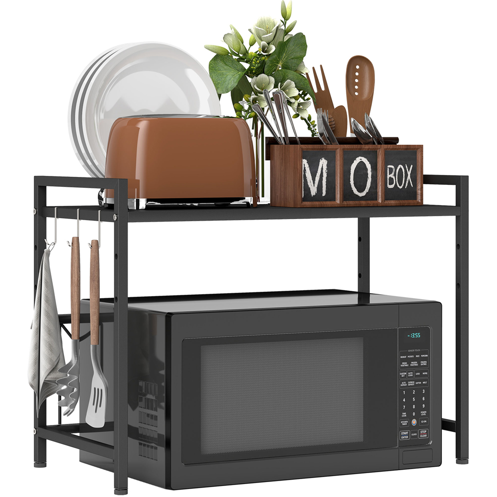 HOMCOM 2 Tier Black Expandable Microwave Oven Rack Image 1
