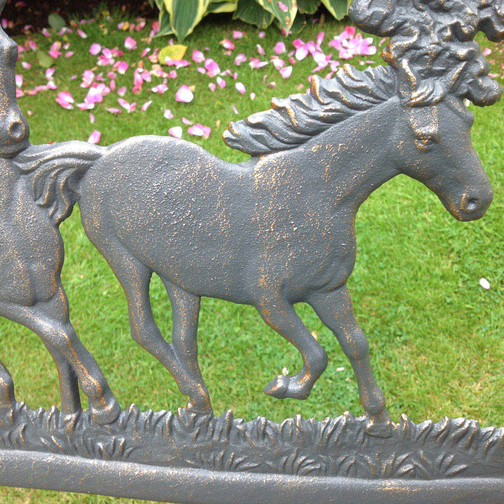 Gardeco 2 Seater Horses and Tree Motif Black and Bronze Patina Cast Iron Bench Image 3