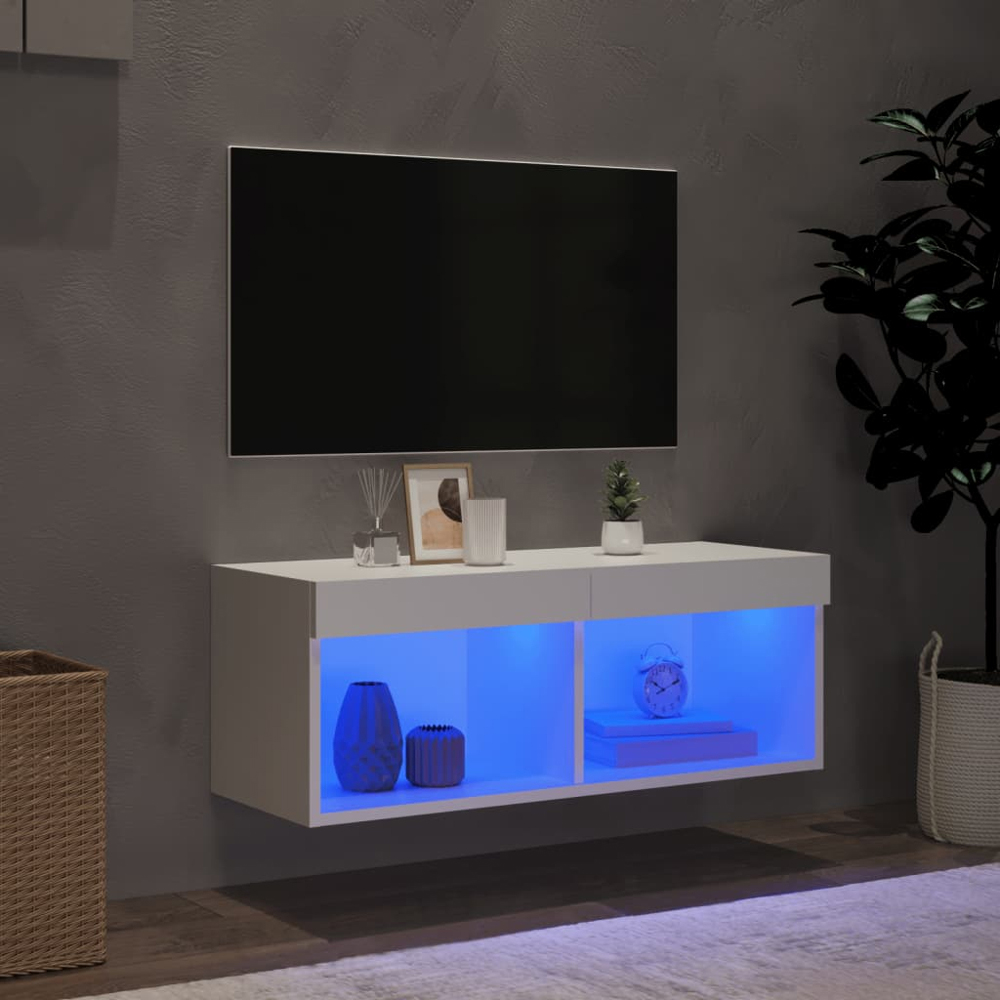 vidaXL 2 Shelf White Wall Mounted LED TV Cabinet Image 8