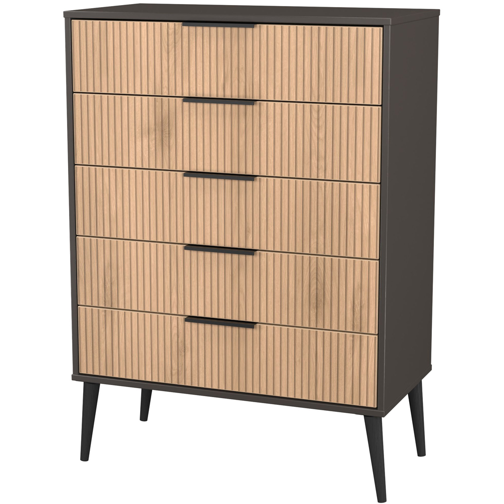 Crowndale Hong Kong 5 Drawer Slatt Effect and Graphite Chest of Drawers Ready Assembled Image 4