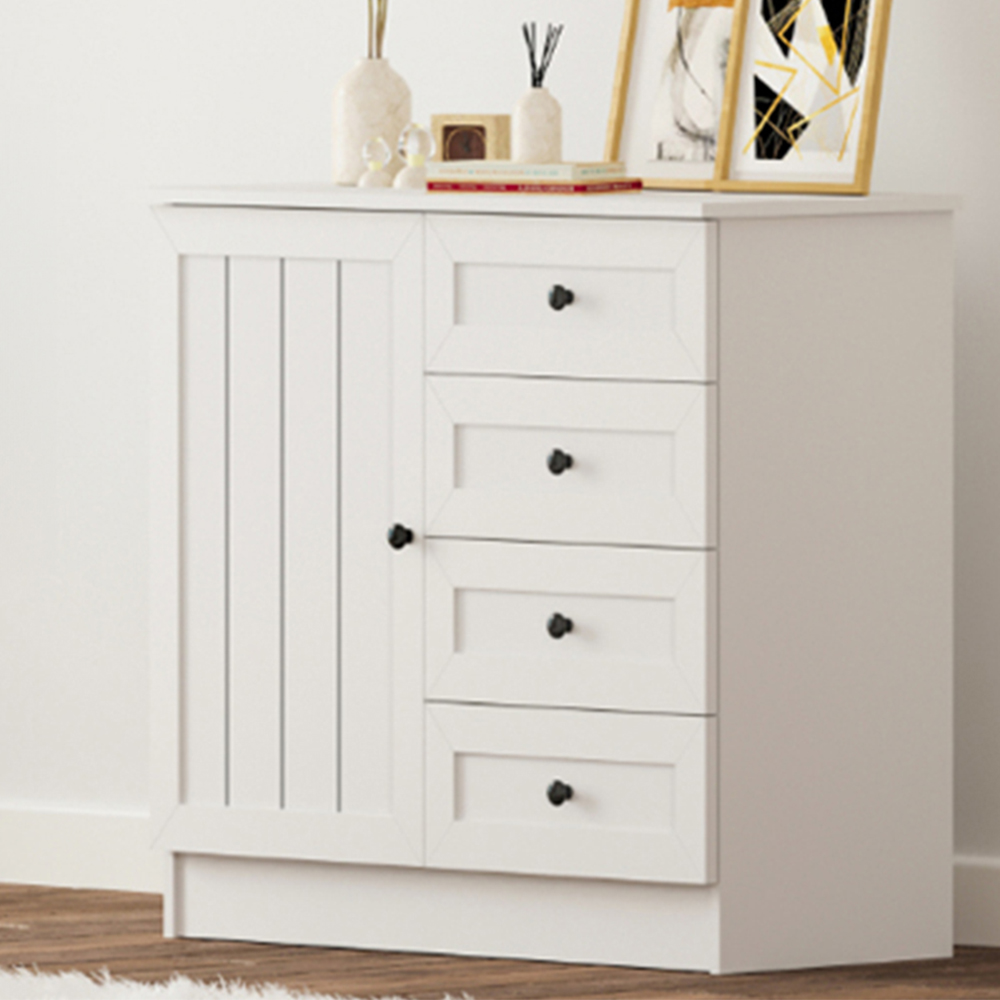Evu VIENNA Single Door 4 Drawers White Sideboard Image 1