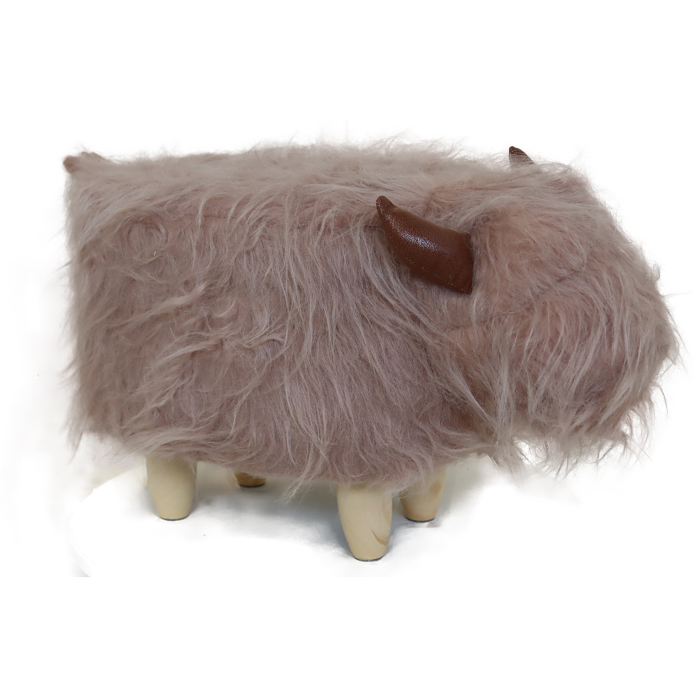 Gardeco Rosie The Highland Cow Light Pink Synthetic Fur Footstool Image 7