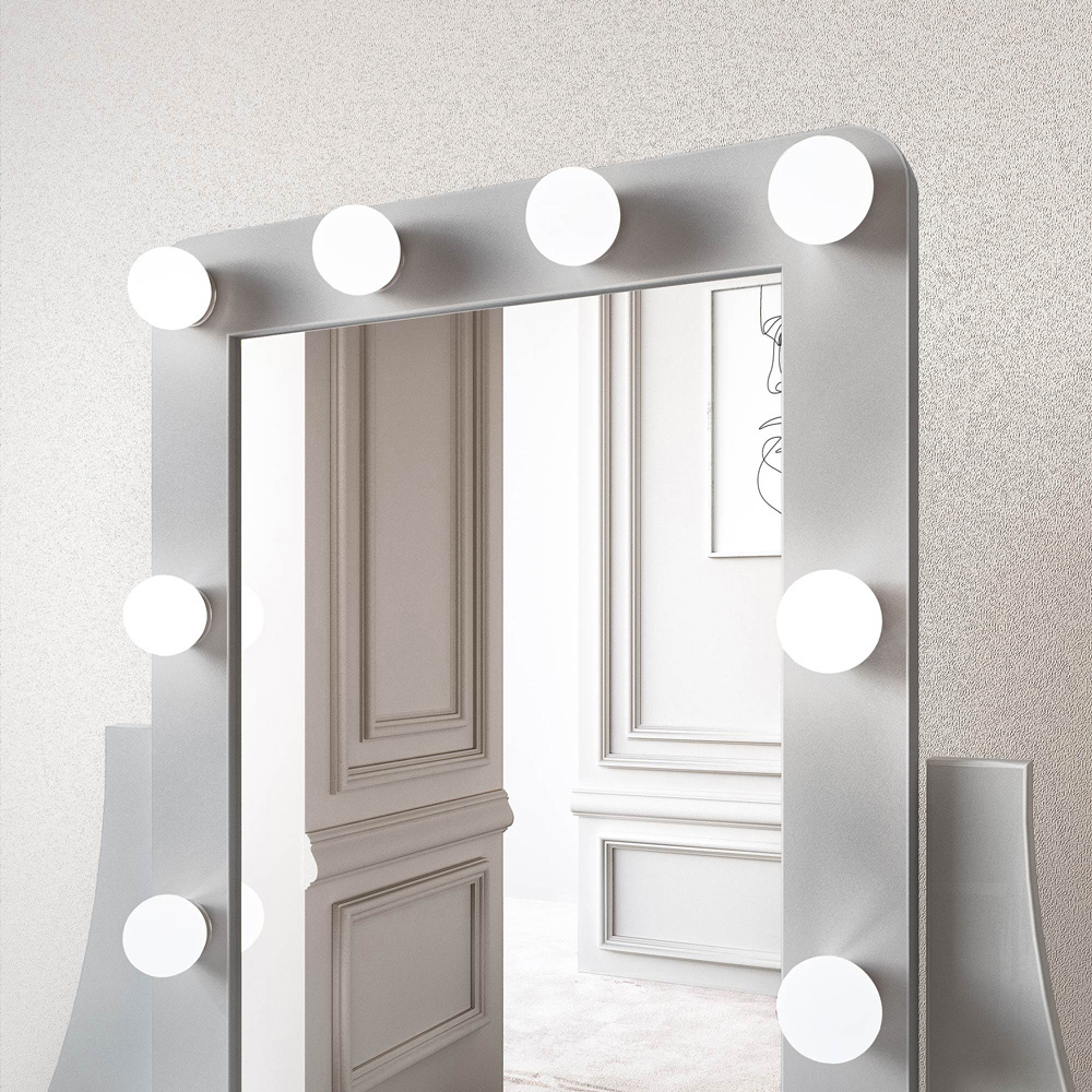CARME Home Arianna 5 Drawer Grey Hollywood Mirror Light Deluxe Dressing Table Image 5