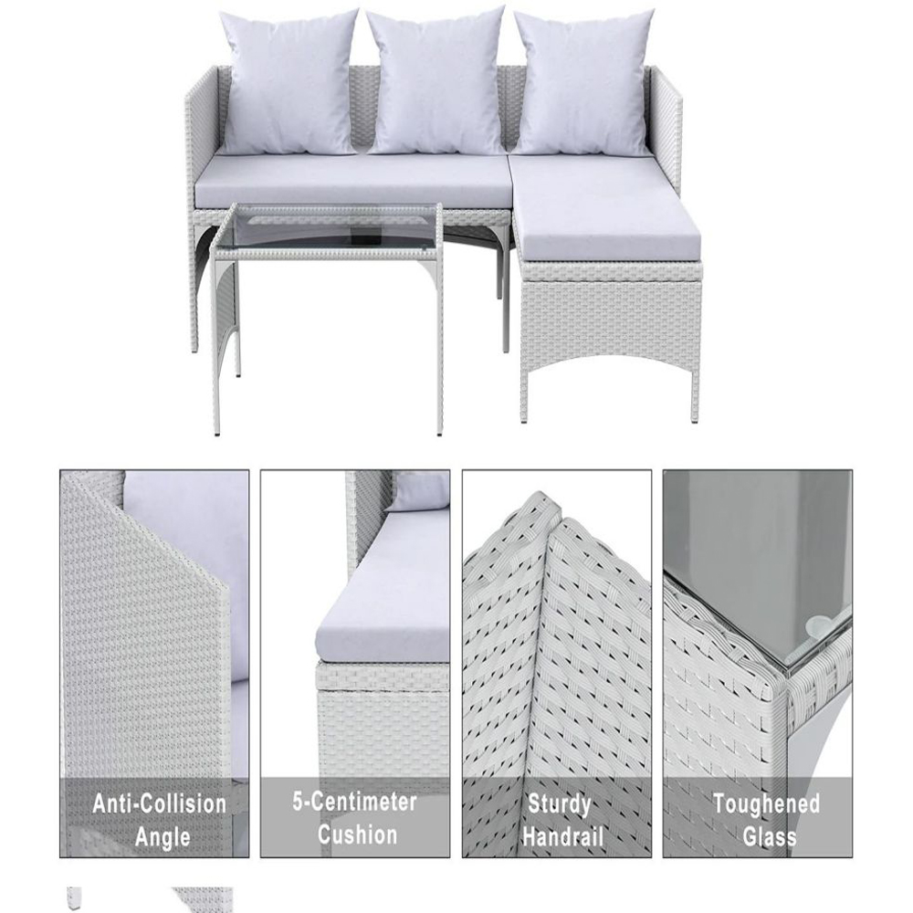 Rattrix 3 Seater Grey Rattan Garden Chaise Conversation Set with Cushion Image 7