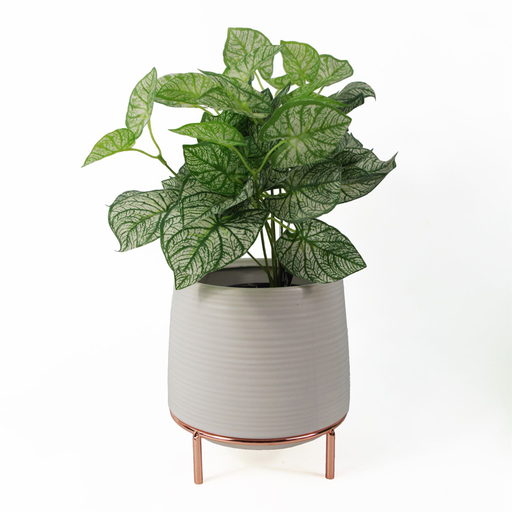 Leaf White Ceramic Planter with Metal Stand 18cm Image 2