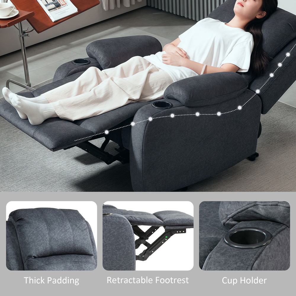 HOMCOM Black Microfibre Recliner Chair with Adjustable Leg Rest and Cup Holders Image 7