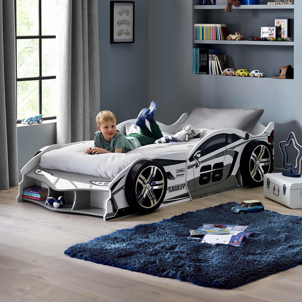 Julian Bowen Storm Single White and Grey High Gloss Race Car Bed Image 8