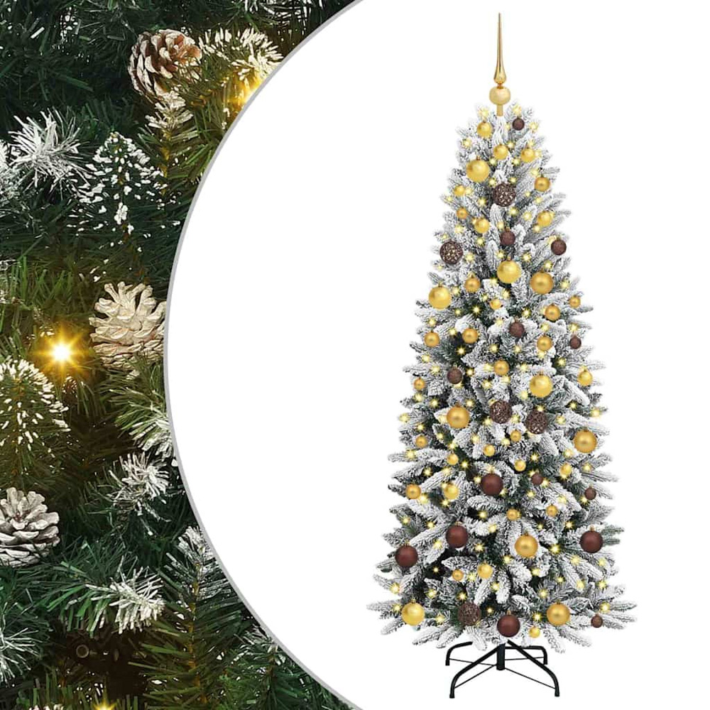 vidaXL Pre-Lit Gold Baubles Artificial Snow Flocked Christmas Tree 6ft Image 2