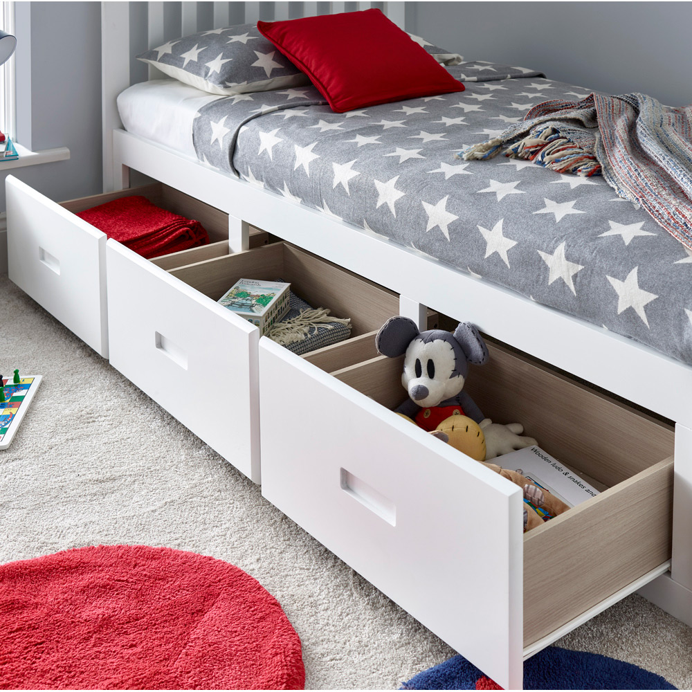 Bedmaster Quest White 3 Drawer Wooden Bed with Spring Mattress Image 5