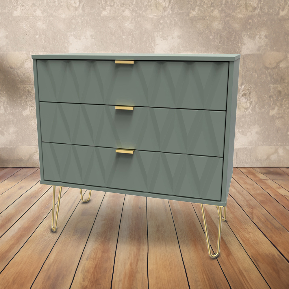 Crowndale Diamond 3 Drawer Reed Green Chest of Drawers Image 1