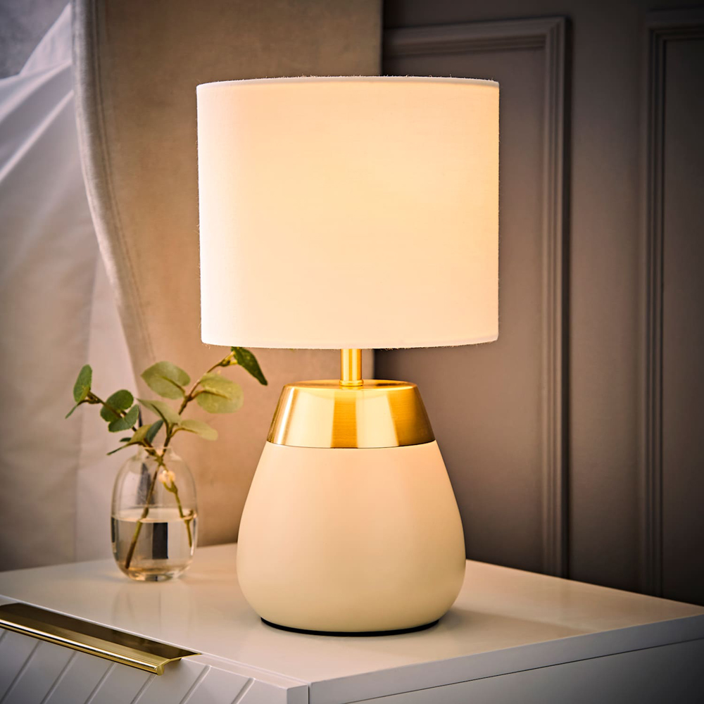 ValueLights Hurst Drum Shade Cream Touch Table Lamp with Bulb Image 2