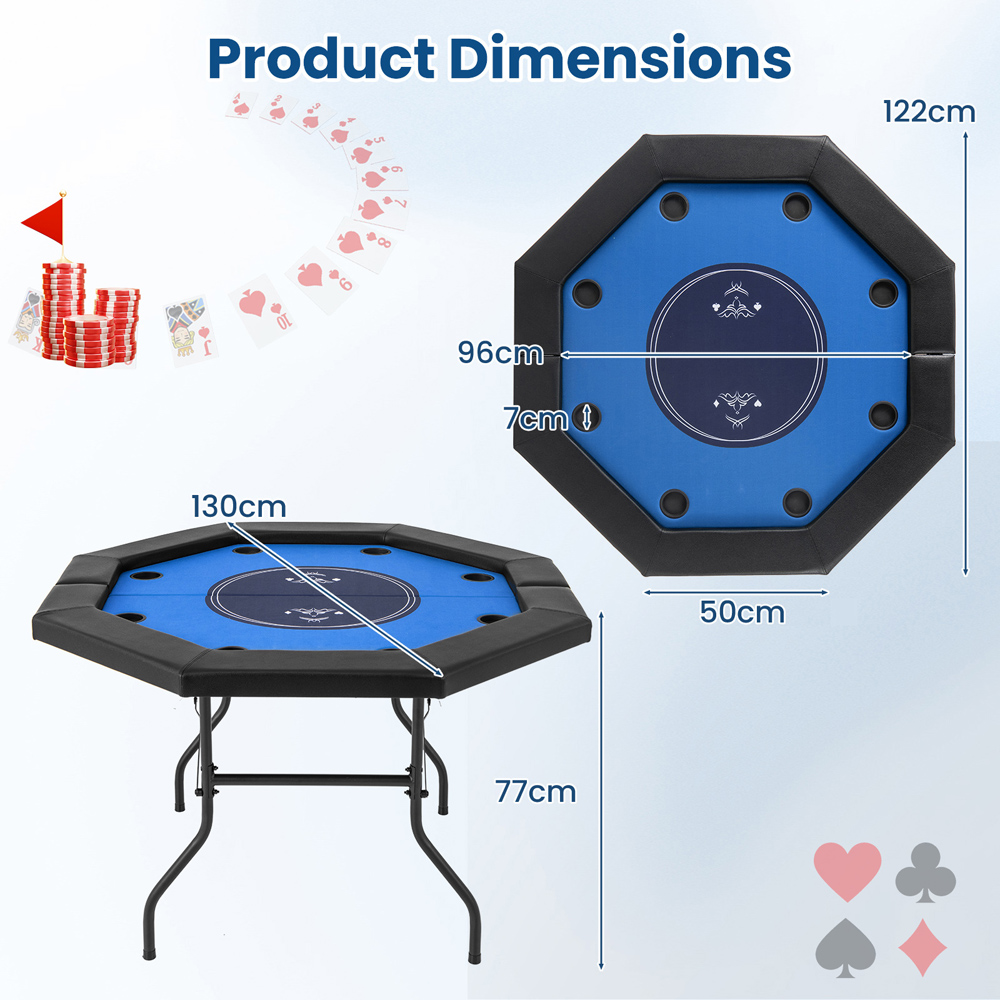 Costway 8 Player Blue Foldable Poker Table 130cm Image 9