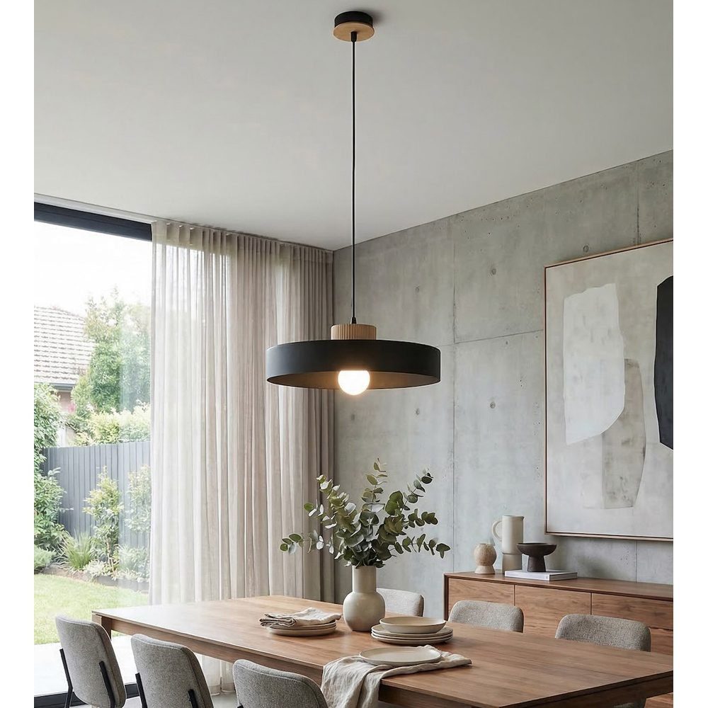 Emibig Kivi Layered Shade Black E27 Large Ceiling Pendant Light Image 4