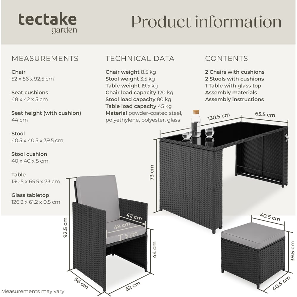 tectake Palermo 4 Seater Black and Grey Garden Table Set Image 6