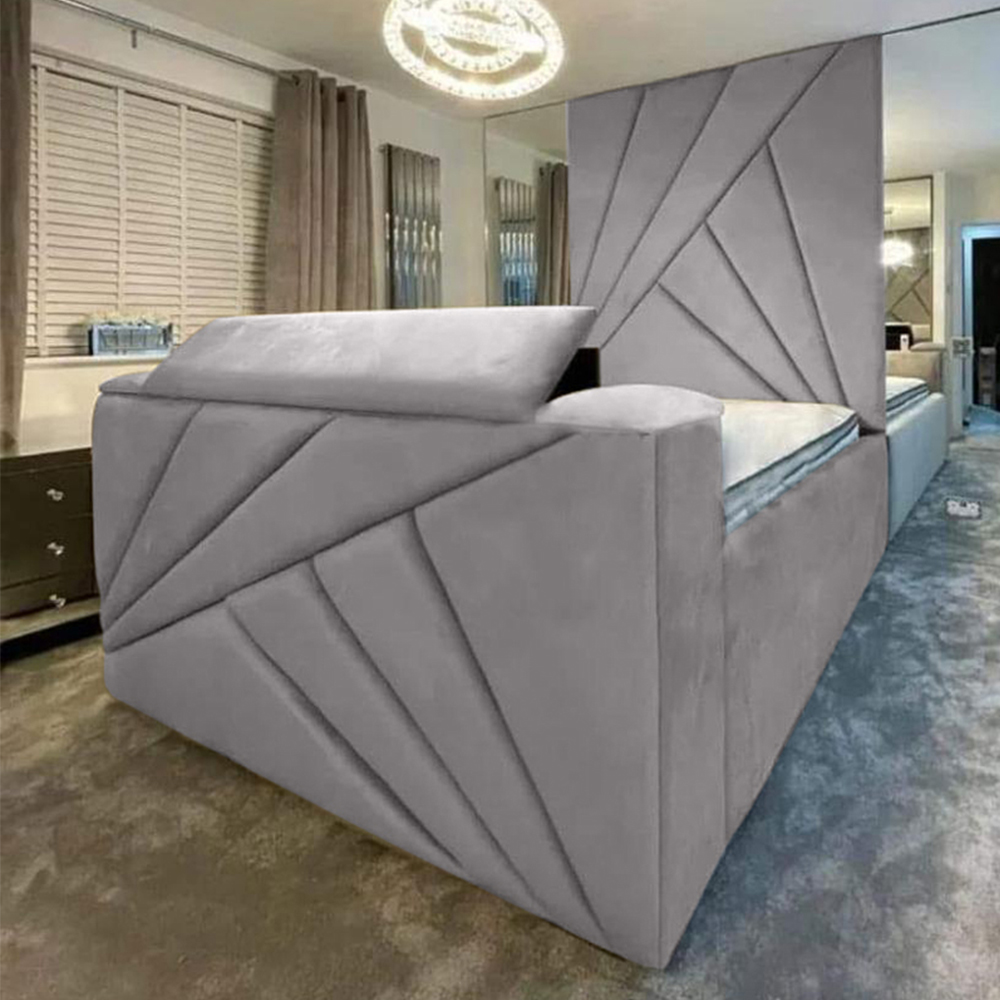 Eleganza Home Tina Super King Size Silver Plush Velvet Bed Frame with Headboard and Remote Image 1