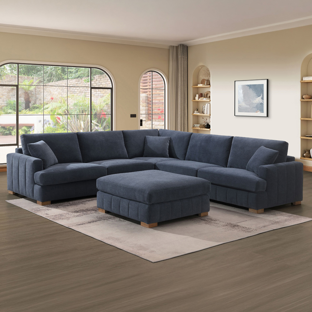 Arden Corner Sofa with Footstool Navy Image 1