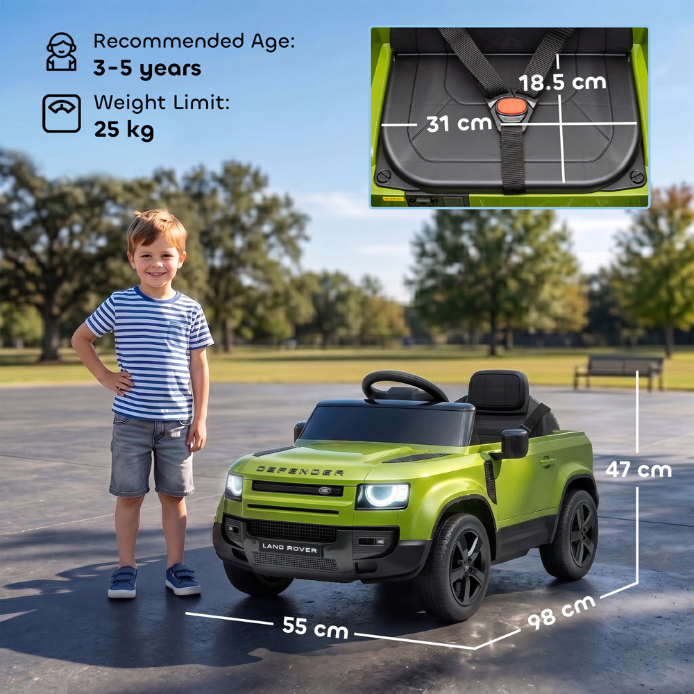 AIYAPLAY Kids Green Licensed Land Rover Defender Ride-On Electric Car with Remote Control 12V Image 9