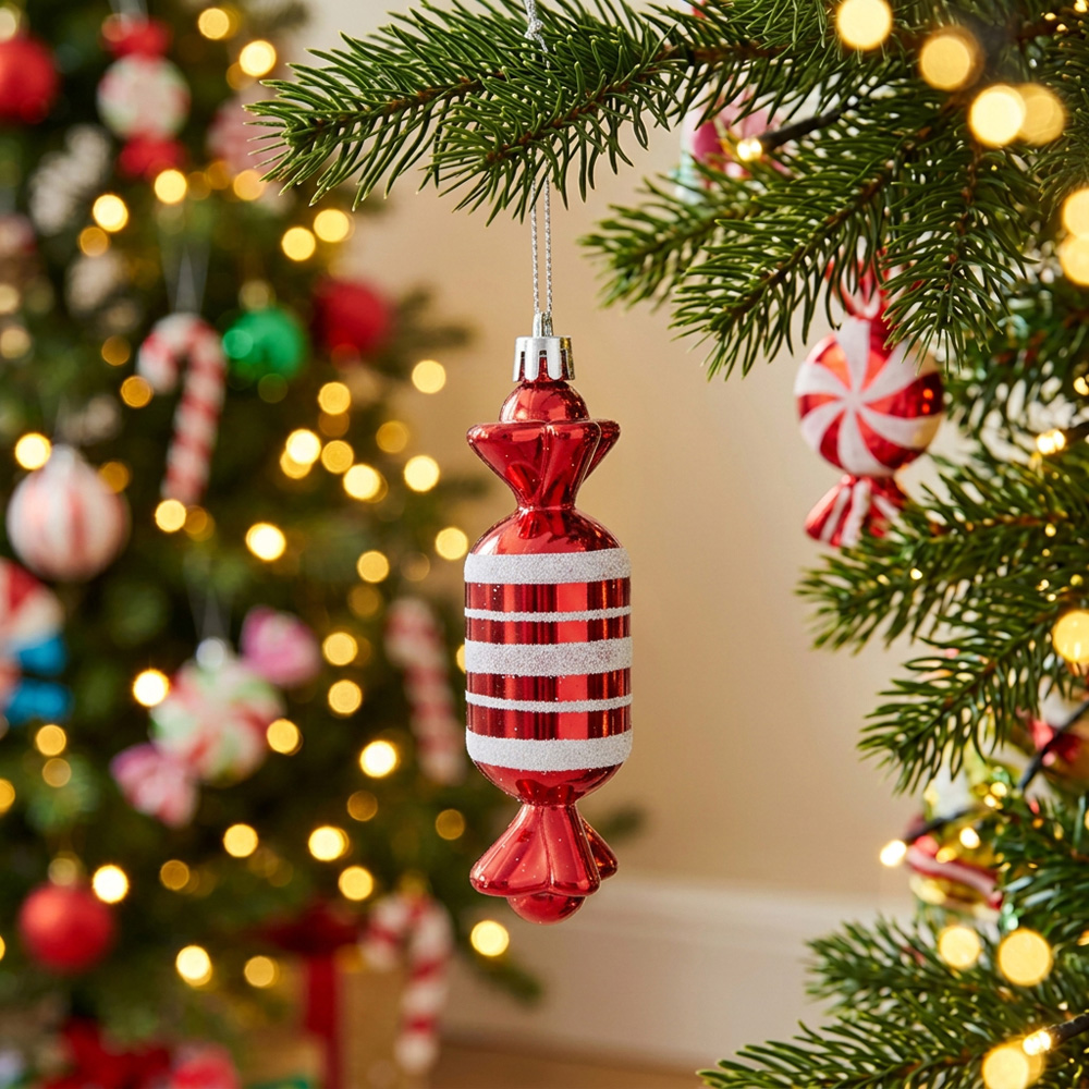 Pack of 6 Sweet Hanging Decorations Red and White Image 2