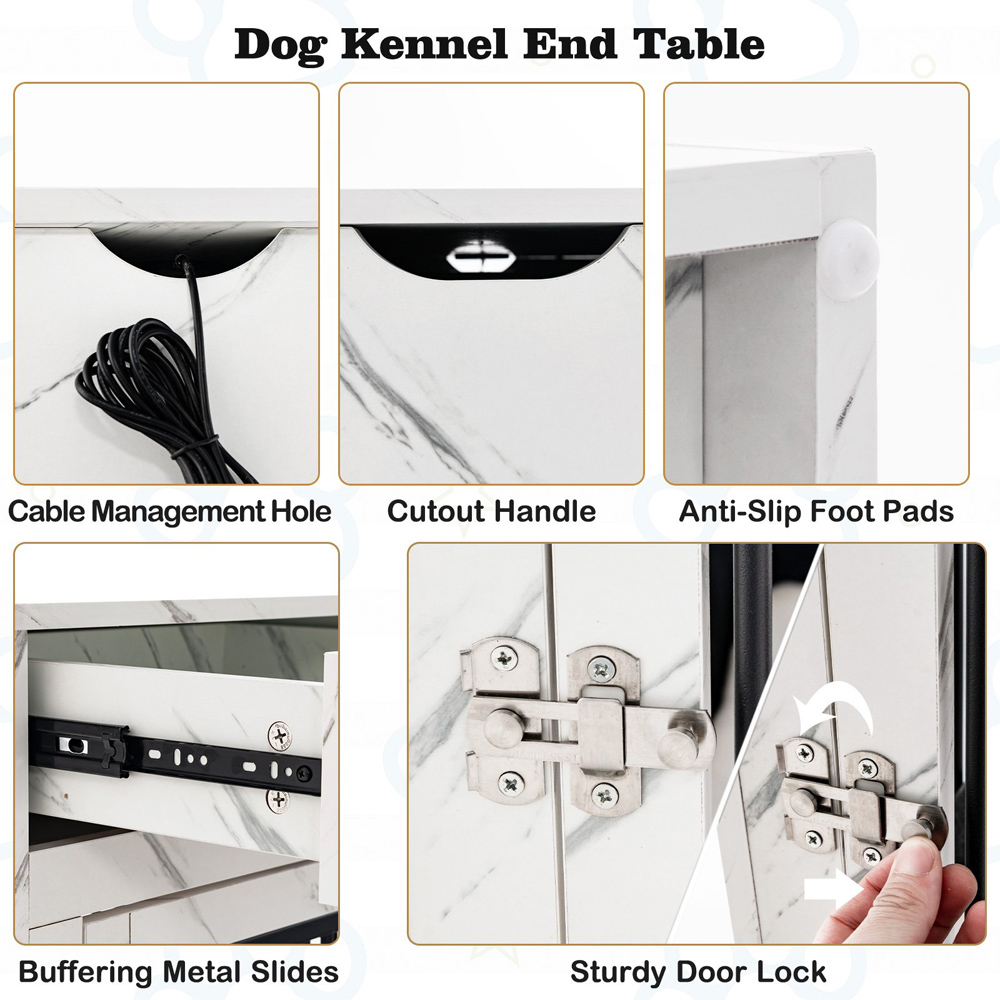 Costway Single Drawer White Dog Crate Side Table with Charger Image 8