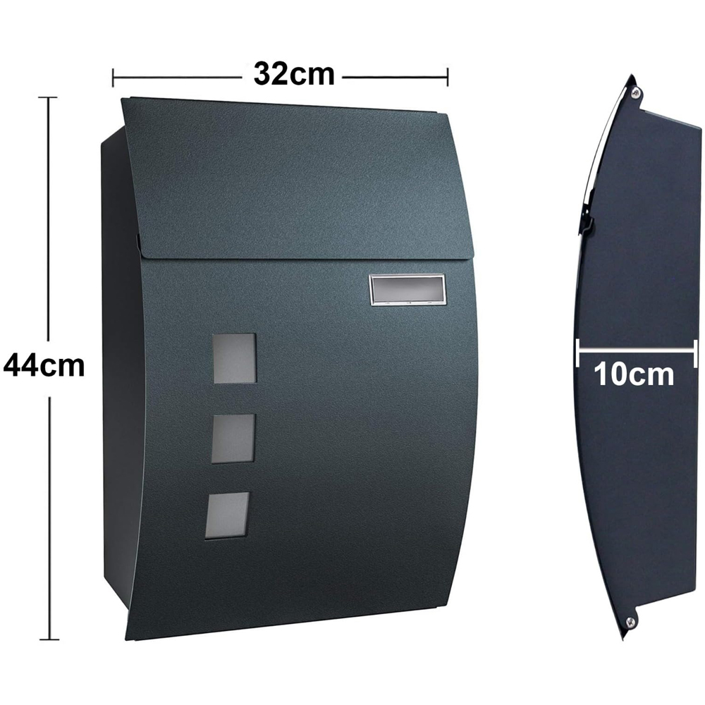 ATEK Black Steel Large Wall-Mounted Lockable Letterbox with 2 Keys Image 9