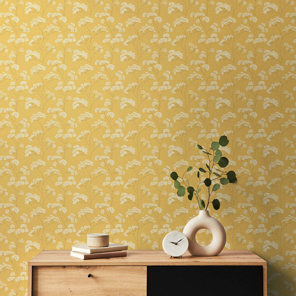 Hoopla Walls Oasis Elderflower Trail Gold Wallpaper Image 2