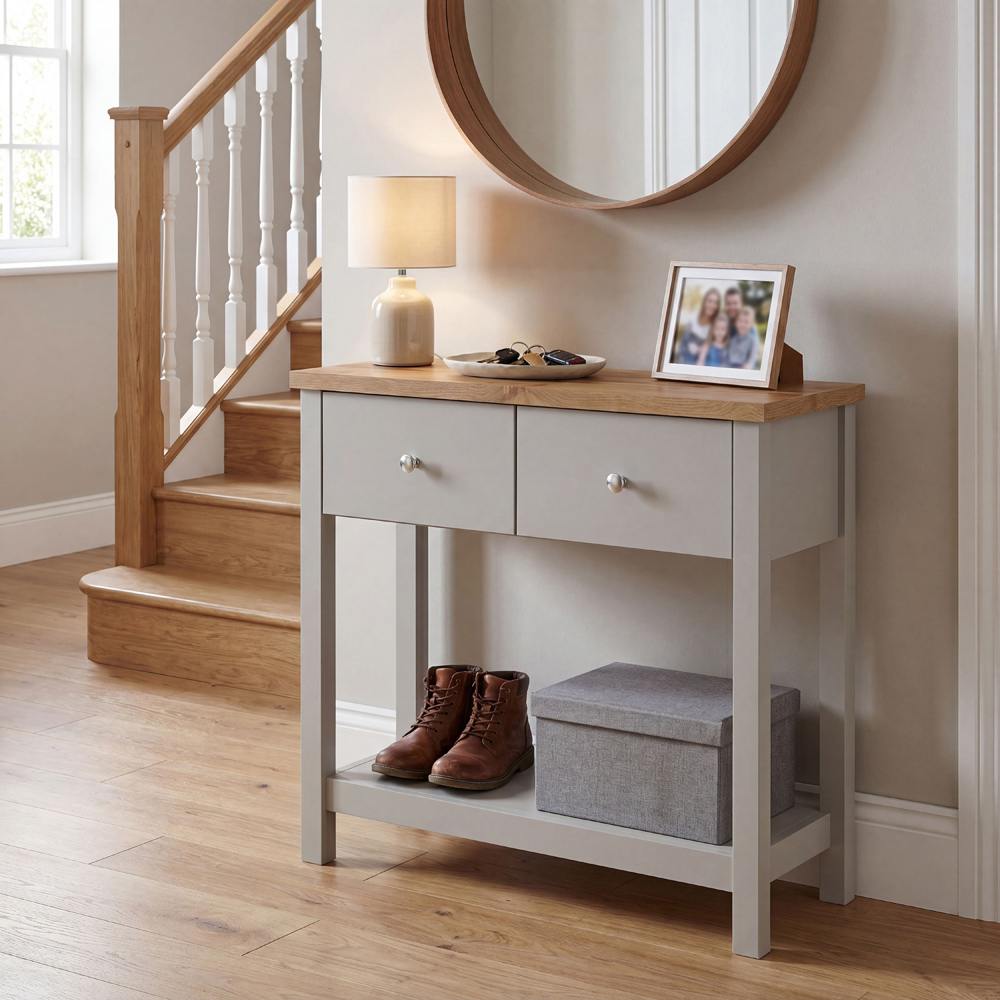 VIDA DESIGNS Arlington 2 Drawer Grey and Oak Console Table Image 4