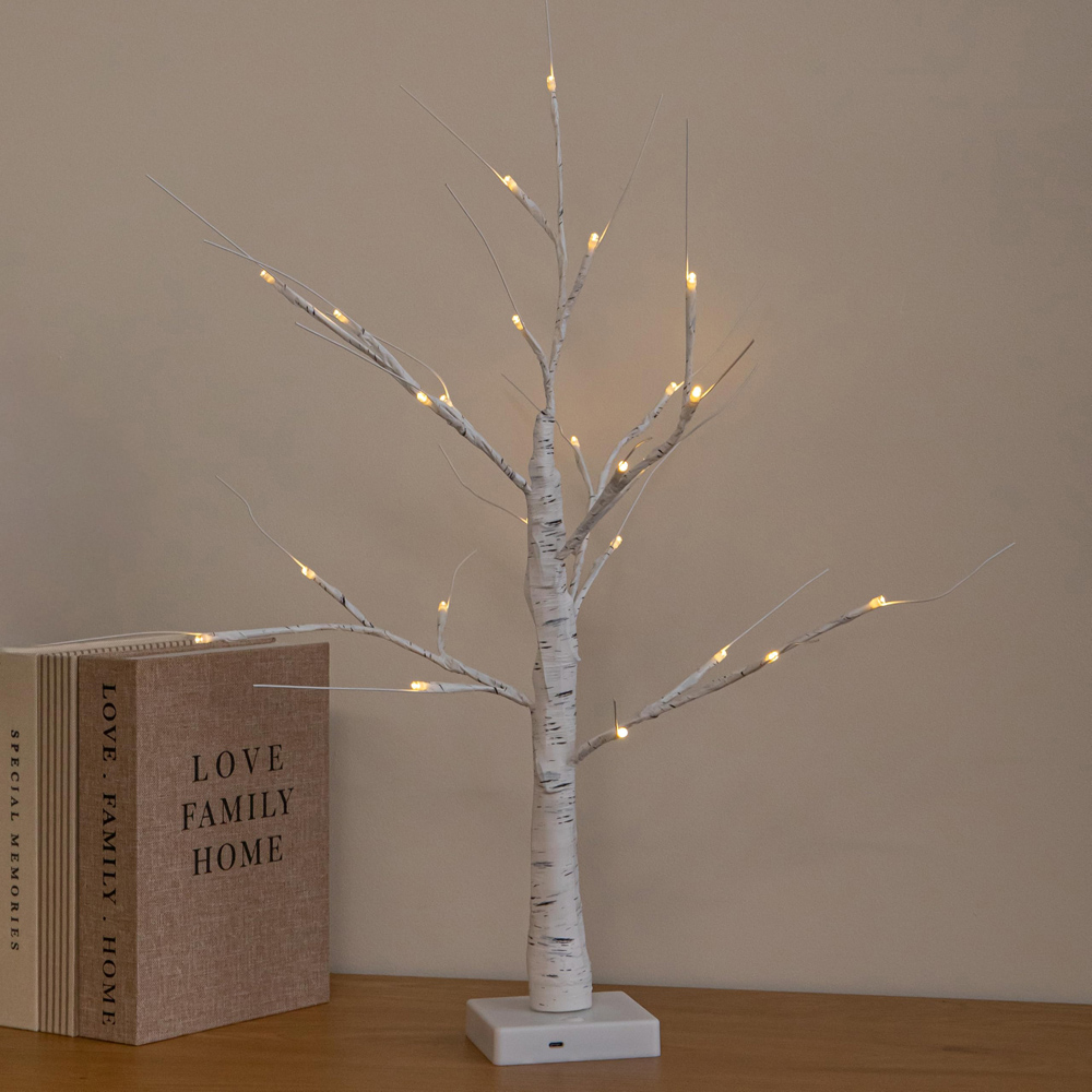 Samuel Alexander 24 Warm White LED Light-Up Christmas Birch Tree 2ft Image 2