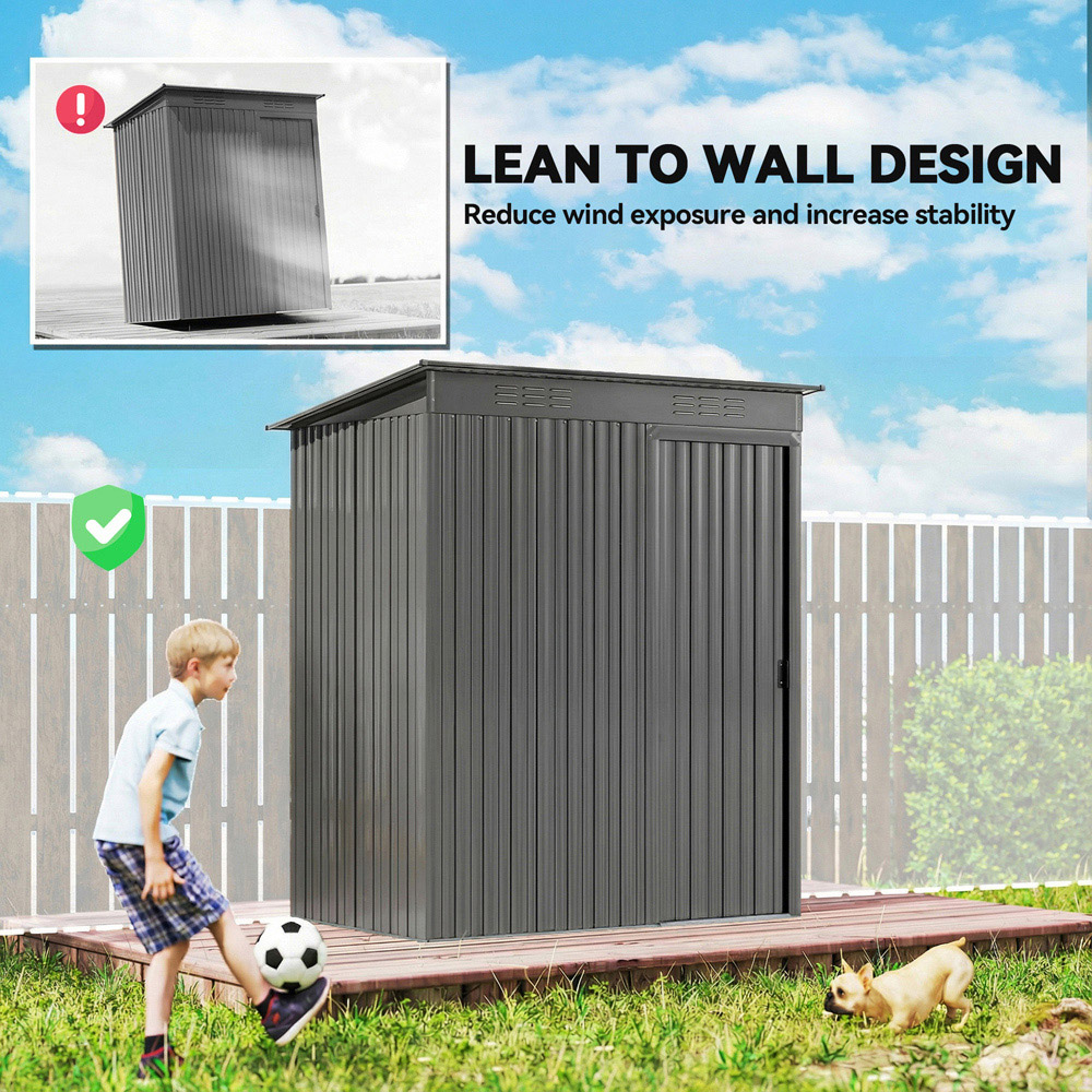 Outsunny 5 x 3ft Light Grey Galvanised Metal Garden Storage Shed Image 6