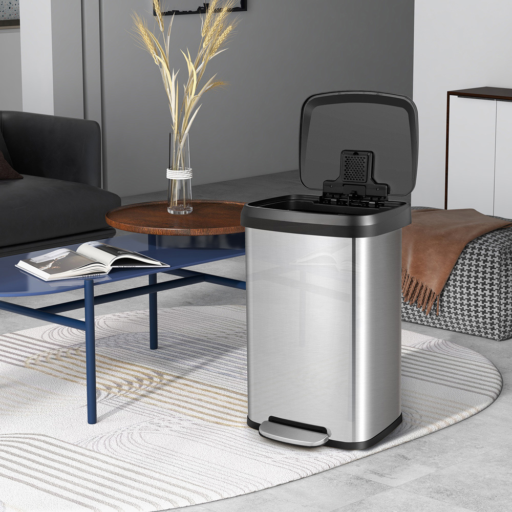 Costway Silver Stainless Steel Step Trash Can with Deodoriser Compartment 50L Image 2