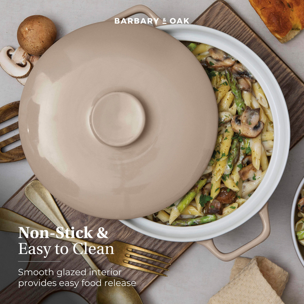 Barbary & Oak Nattura 23.5cm Cashmere Cast Iron Shallow Casserole with Lid Image 4
