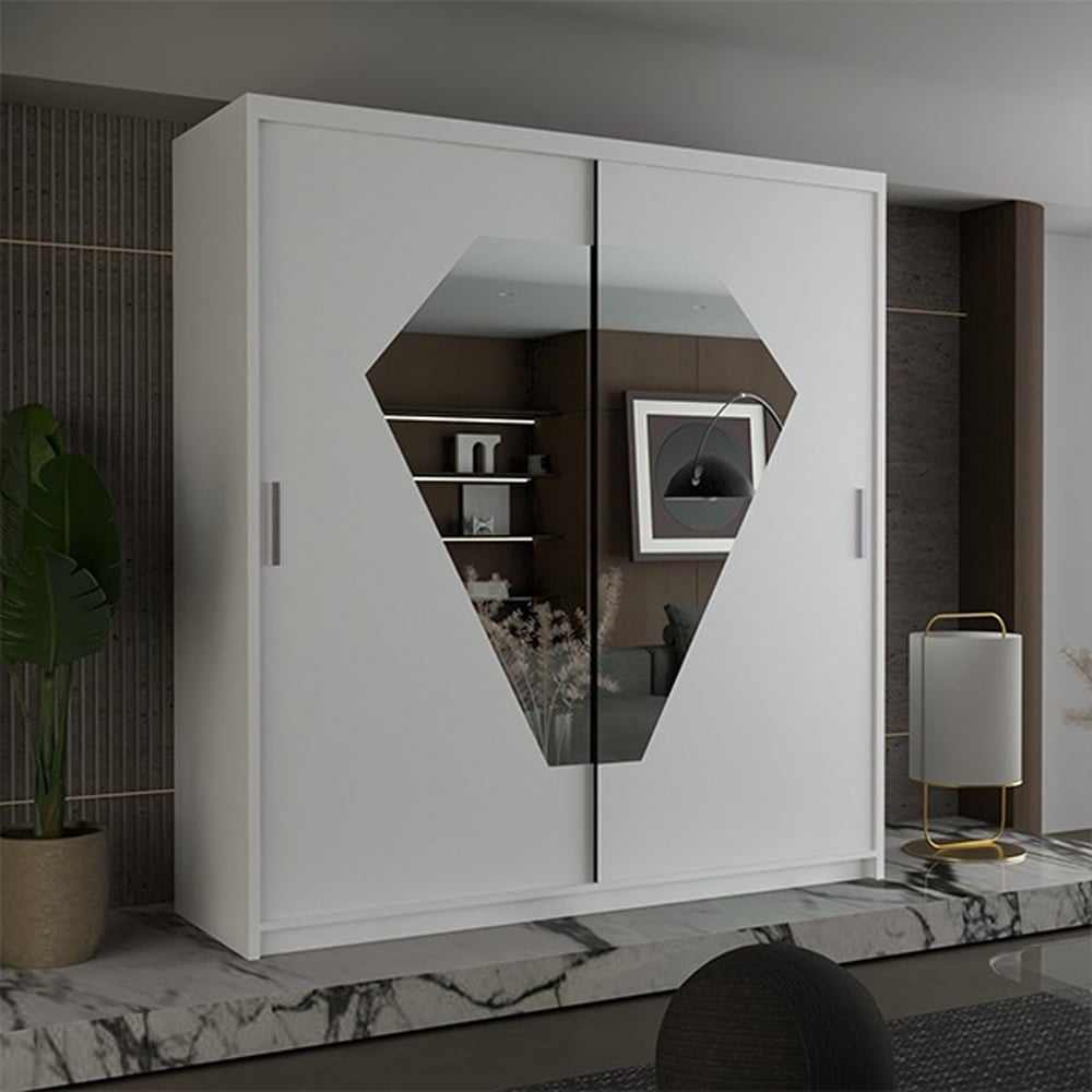 Sliding Wardrobes 4U Diamond 2 Door White Mirrored Wardrobe Image 4
