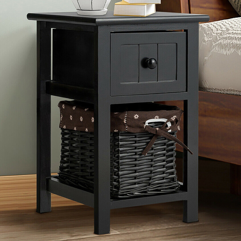 Costway Single Drawer Single Shelf Elegant Wood Bedside Table Image 1