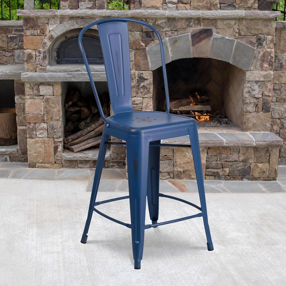 FWStyle Antique Blue Steel Bar Stools Set of 4 Image 6
