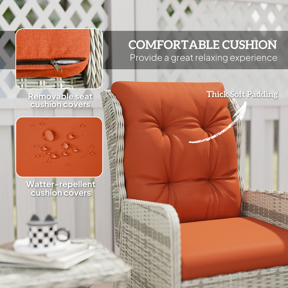 Outsunny 2 Seater Orange PE Rattan Recliner Garden Lounge Set with Footstool Image 5