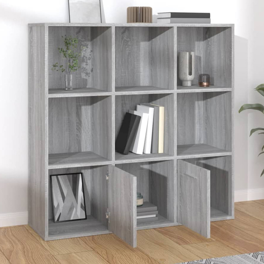 vidaXL 2 Door 7 Shelf Grey Sonoma Oak Bookcase Image 1