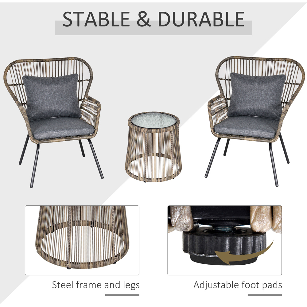 Outsunny 2 Seater Rattan Bistro Set Grey Image 6
