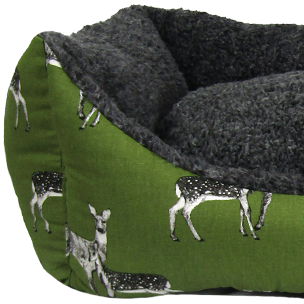 Snug & Cosy Small Rectangle Sage Deer Print Dog Bed Image 2