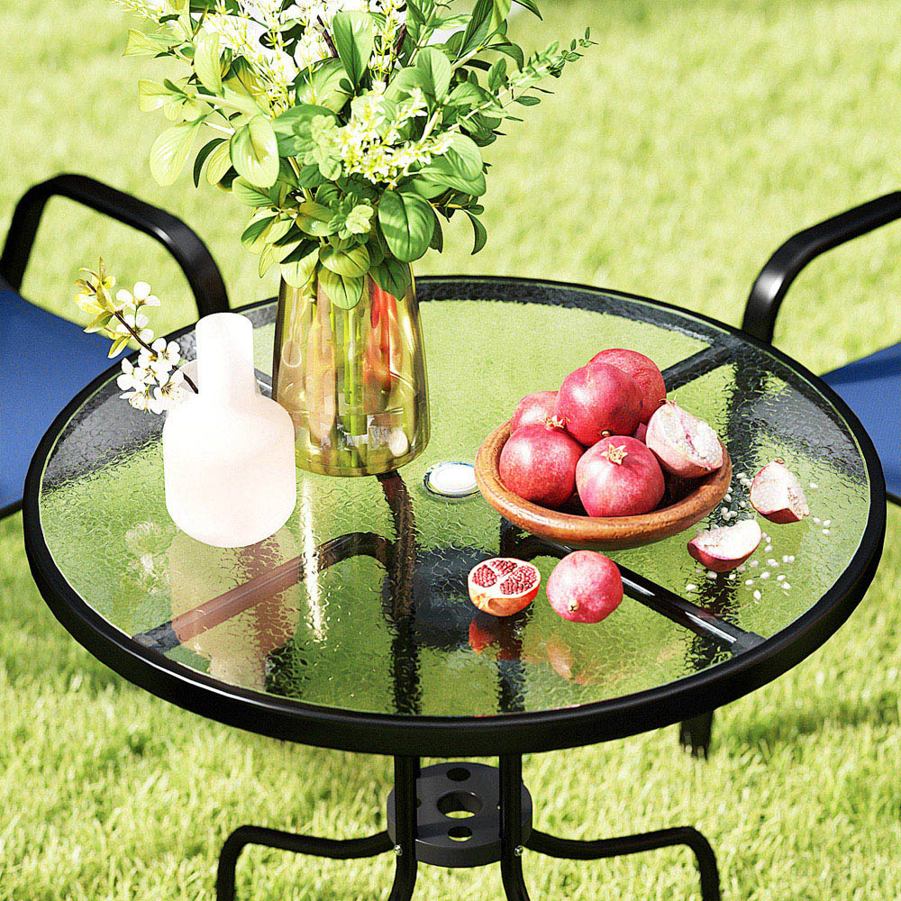 Outsunny 4 Seater Round Garden Dining Set with Parasol Hole Blue Image 3