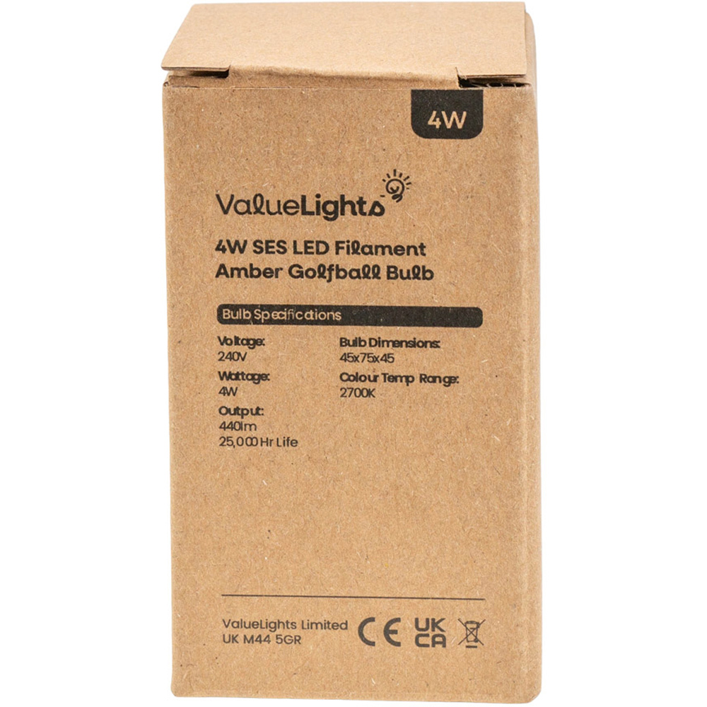 ValueLights 6 Pack SES E14 4W LED Filament Amber Tinted Golfball Light Bulbs Image 3